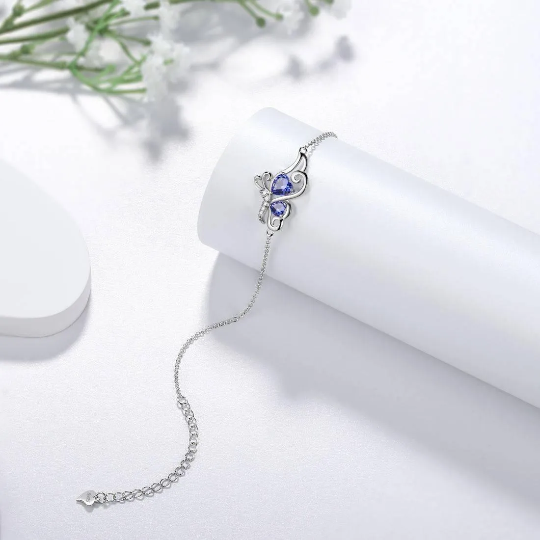 Butterfly Birthstone December Tanzanite Bracelet Women Girls Jewelry Birthday Gift 925 Sterling Silver