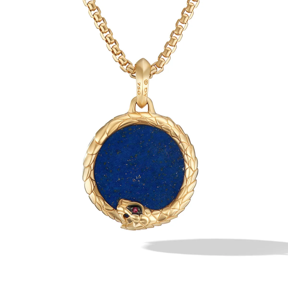 Cairo Ouroboros Amulet in 18K Yellow Gold with Lapis and Ruby