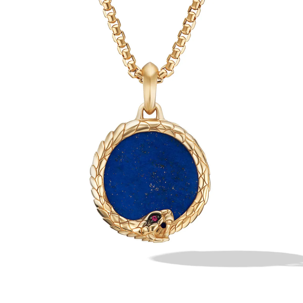 Cairo Ouroboros Amulet in 18K Yellow Gold with Lapis and Ruby