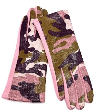 Camouflage Touch Screen Gloves: Pink