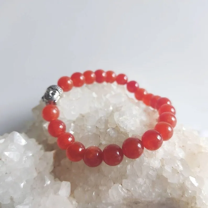 Carnelian Gemstone Crystal Buddha Bracelet