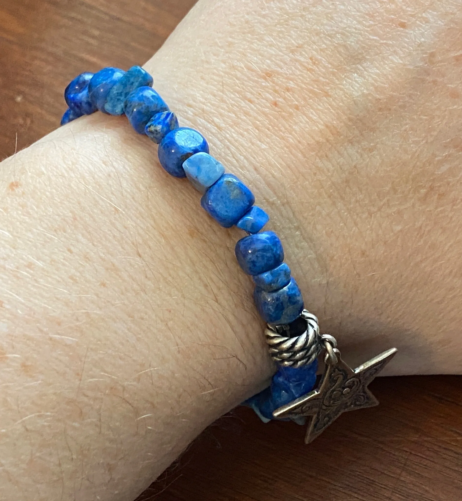 Carolyn Pollack Relios Blue Lapis Bead Star Sterling Silver Charm Bracelet