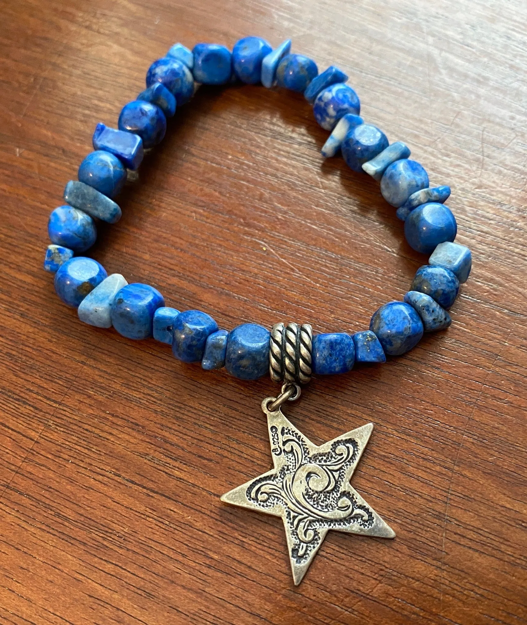 Carolyn Pollack Relios Blue Lapis Bead Star Sterling Silver Charm Bracelet