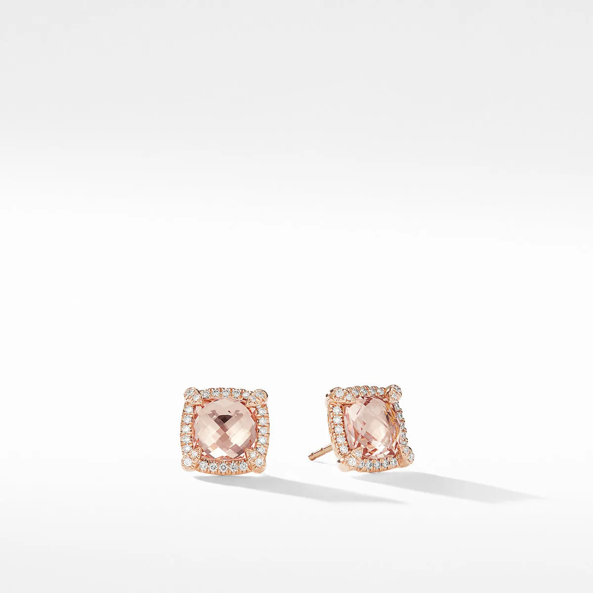 Chatelaine Pave Bezel Stud Earrings in 18K Rose Gold with Morganite