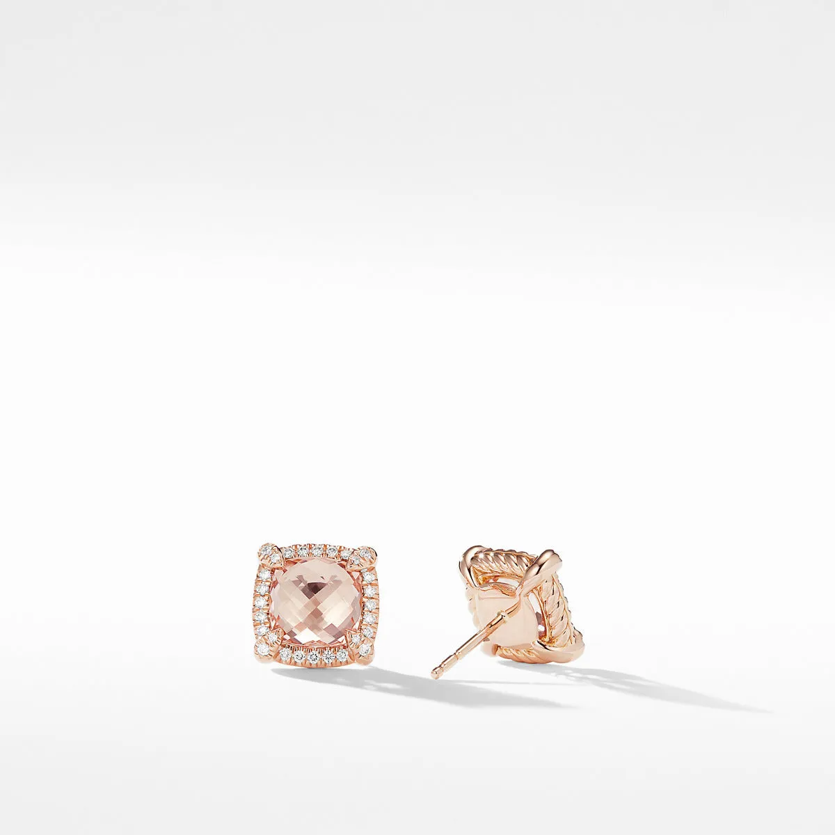 Chatelaine Pave Bezel Stud Earrings in 18K Rose Gold with Morganite