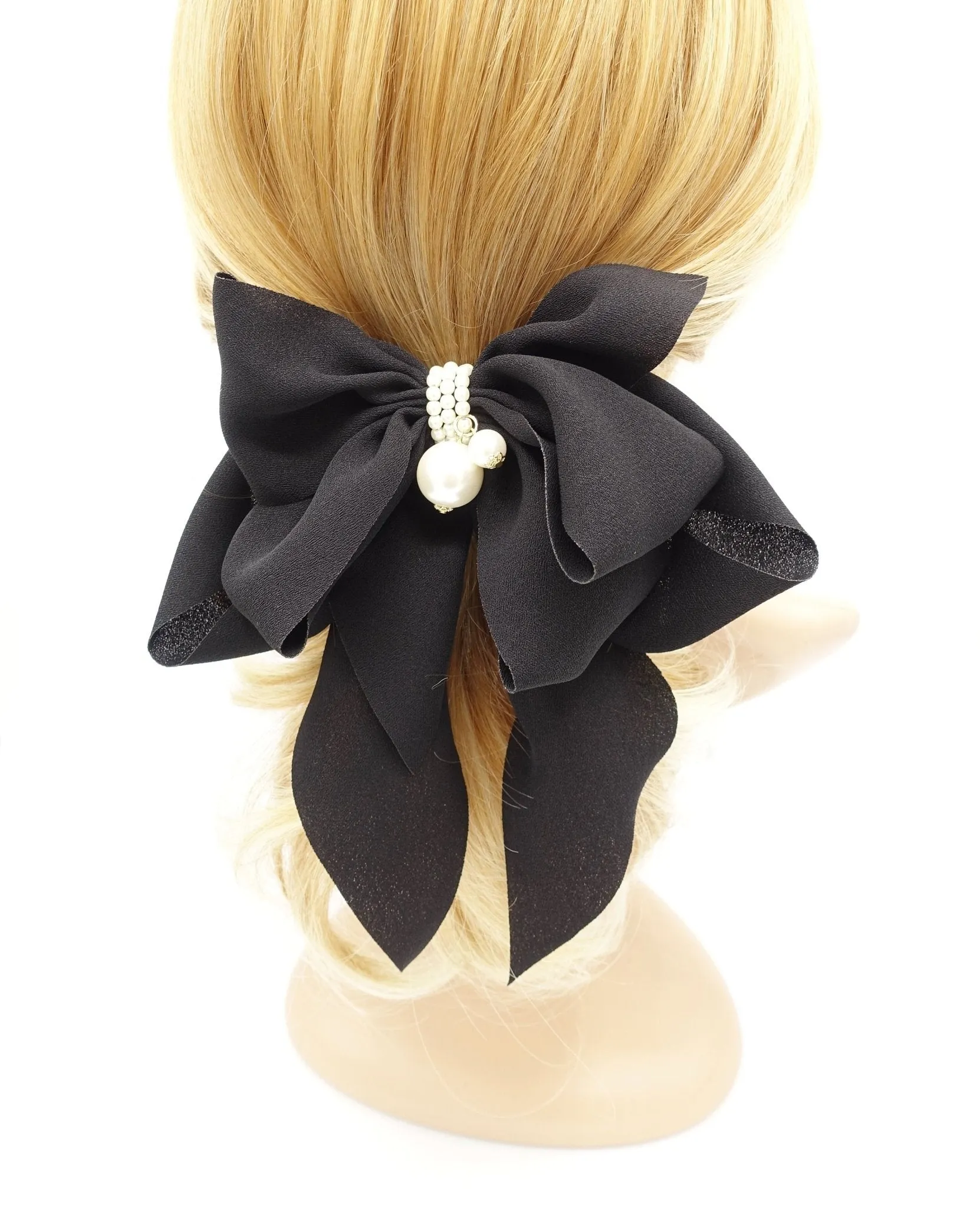 Chiffon Drape Long Tail Bow French Hair Barrette Handmade Women Hair Slide Accessory