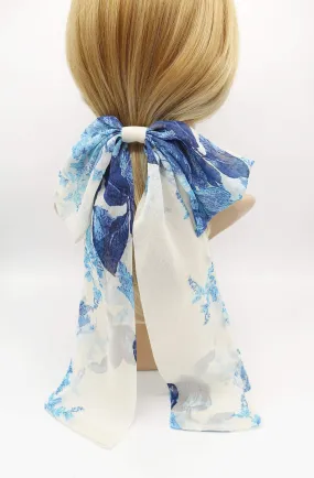 chiffon large hair bow flower leaves print hair accessory for women