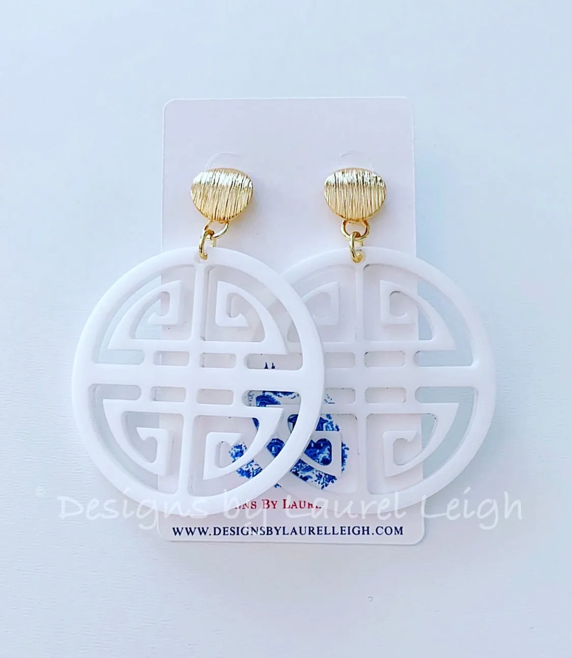 Chinoiserie Longevity Symbol Earrings - White/Black/Royal