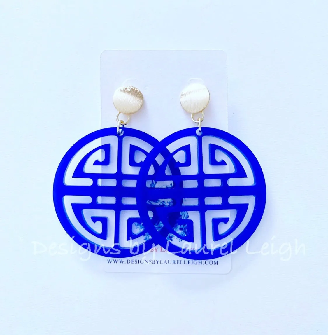 Chinoiserie Longevity Symbol Earrings - White/Black/Royal