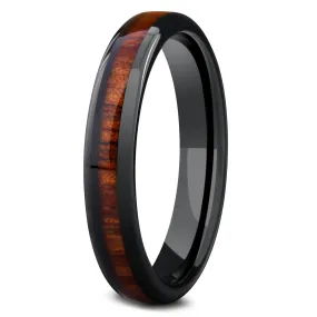 Classic Black - Polished Ceramic Wooden Ring (4mm Width)