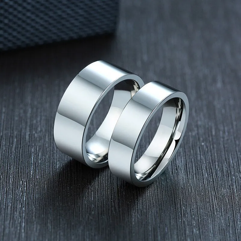 Classic Silver Color Wedding Ring Flat Top Stainless Steel Promise Ring For Women Men 6mm 8mm