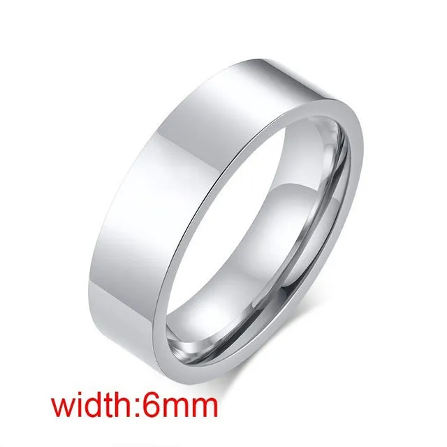 Classic Silver Color Wedding Ring Flat Top Stainless Steel Promise Ring For Women Men 6mm 8mm