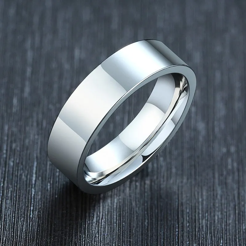 Classic Silver Color Wedding Ring Flat Top Stainless Steel Promise Ring For Women Men 6mm 8mm