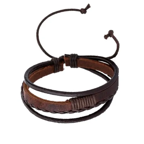 Classy Men Brown Triple Leather Bracelet