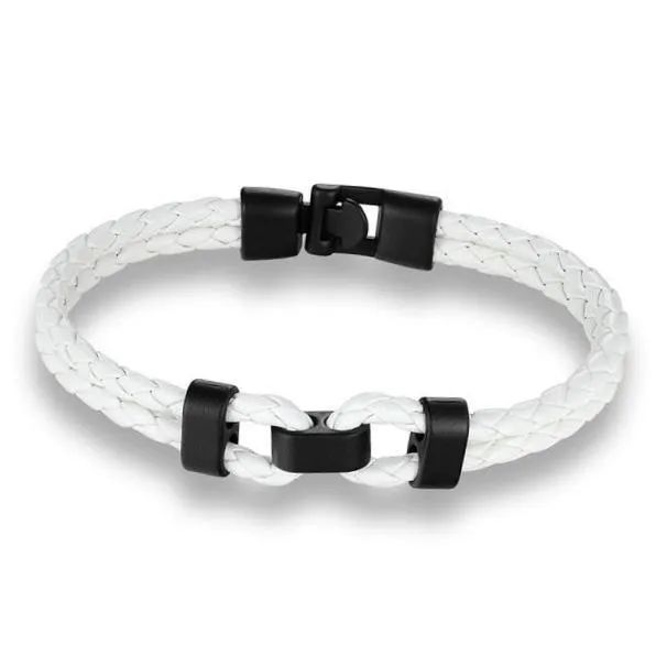 Classy Men White Leather Bracelet