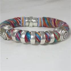 Cotton Cord Bracelet Multi-colored with Silver Accents