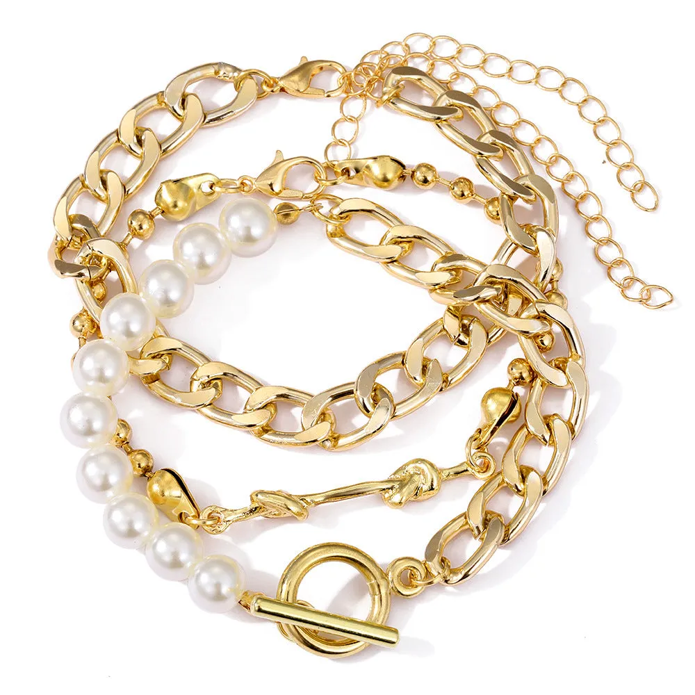 Creative Heart Pearl Multi-layer Chain OT Bracelet Suit