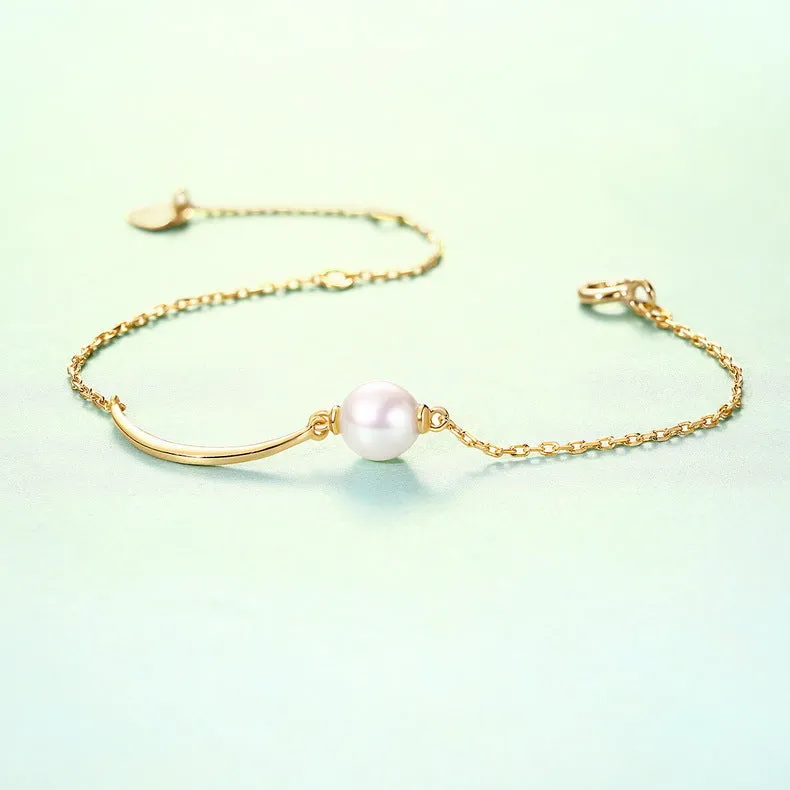 Crescent Moon Natural Pearl Sterling Silver Bracelet