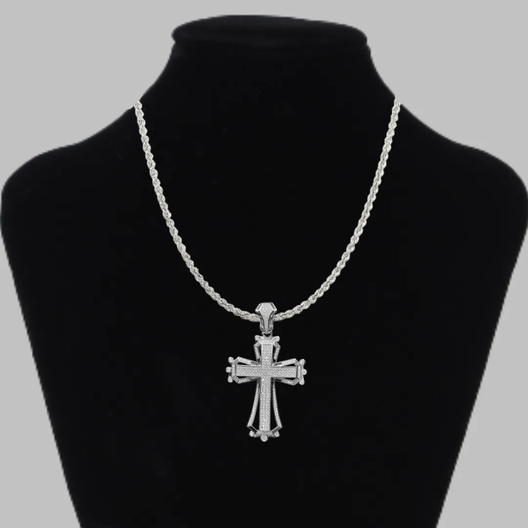 Cross Hollow Shape Iced Out  Diamond Pendant Necklace