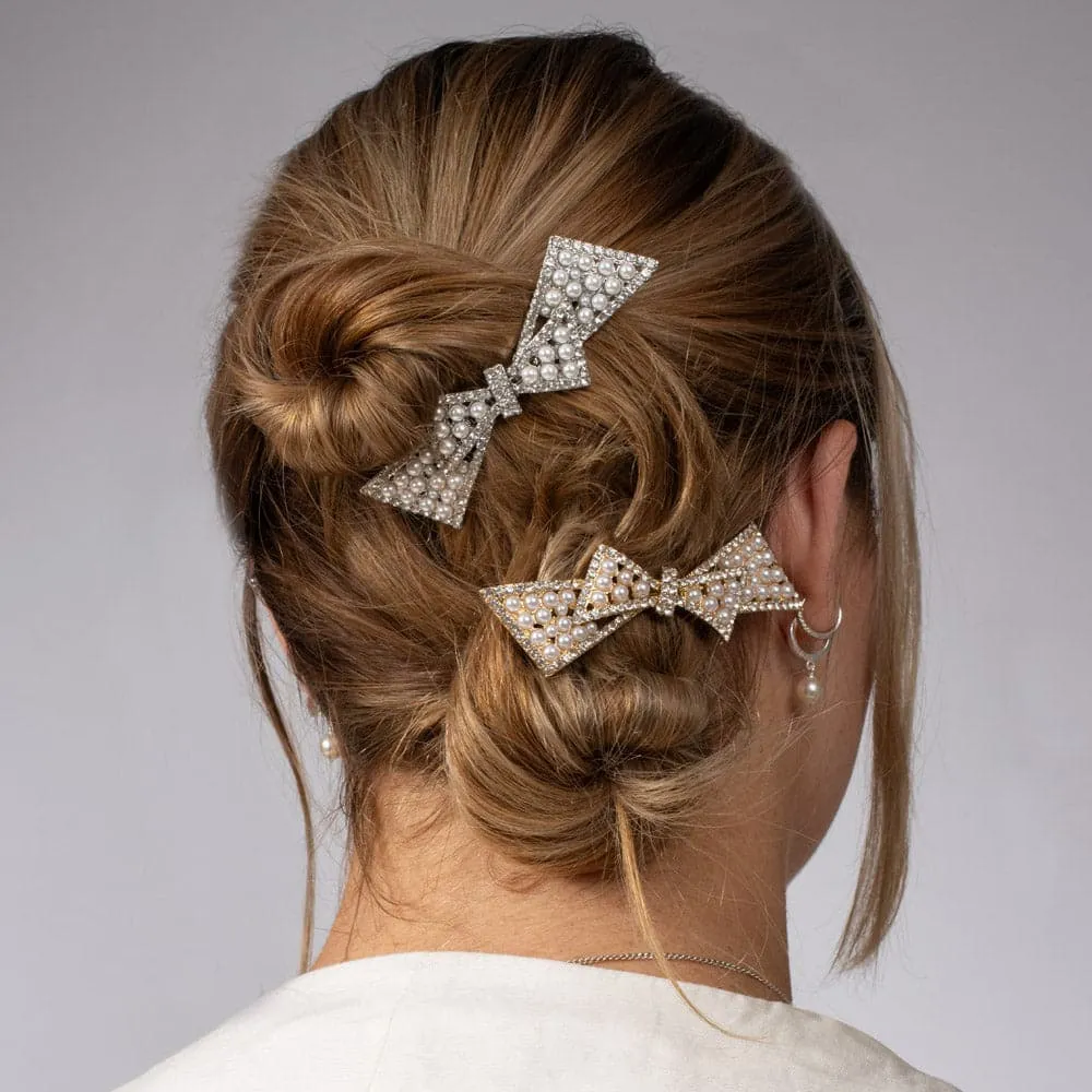 Crystal and Pearl Bow Barrette