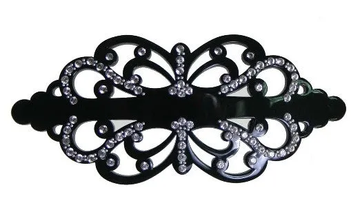 Crystal Stone Filigree Black Tight Barrette