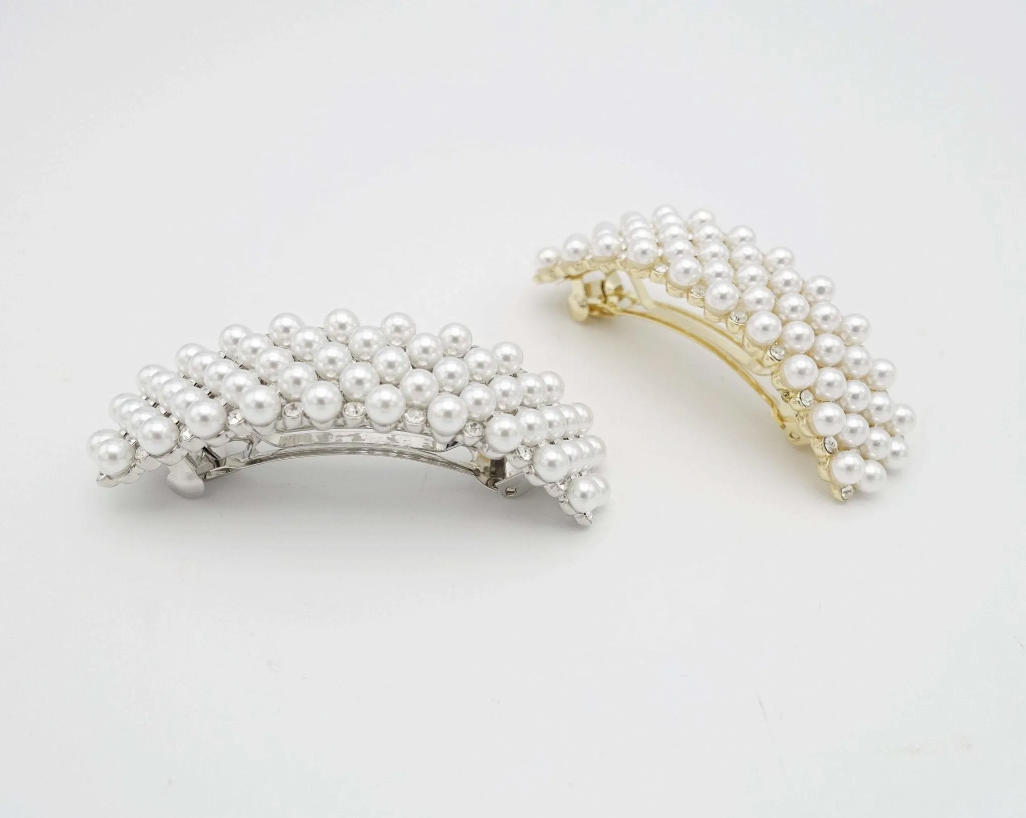 curved rhinestone pearl hair barrette embellished rectangle barrette hair accessory for women