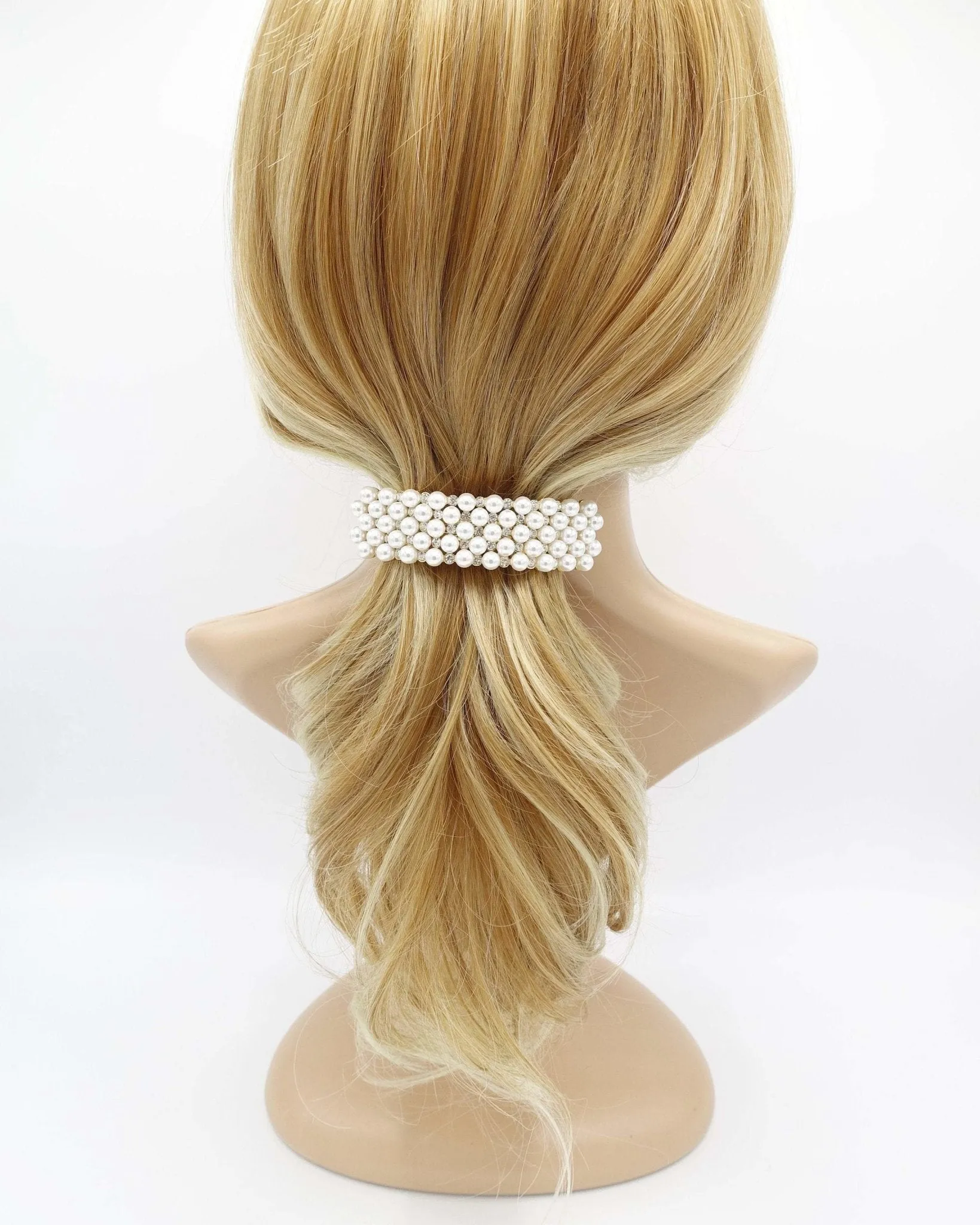 curved rhinestone pearl hair barrette embellished rectangle barrette hair accessory for women