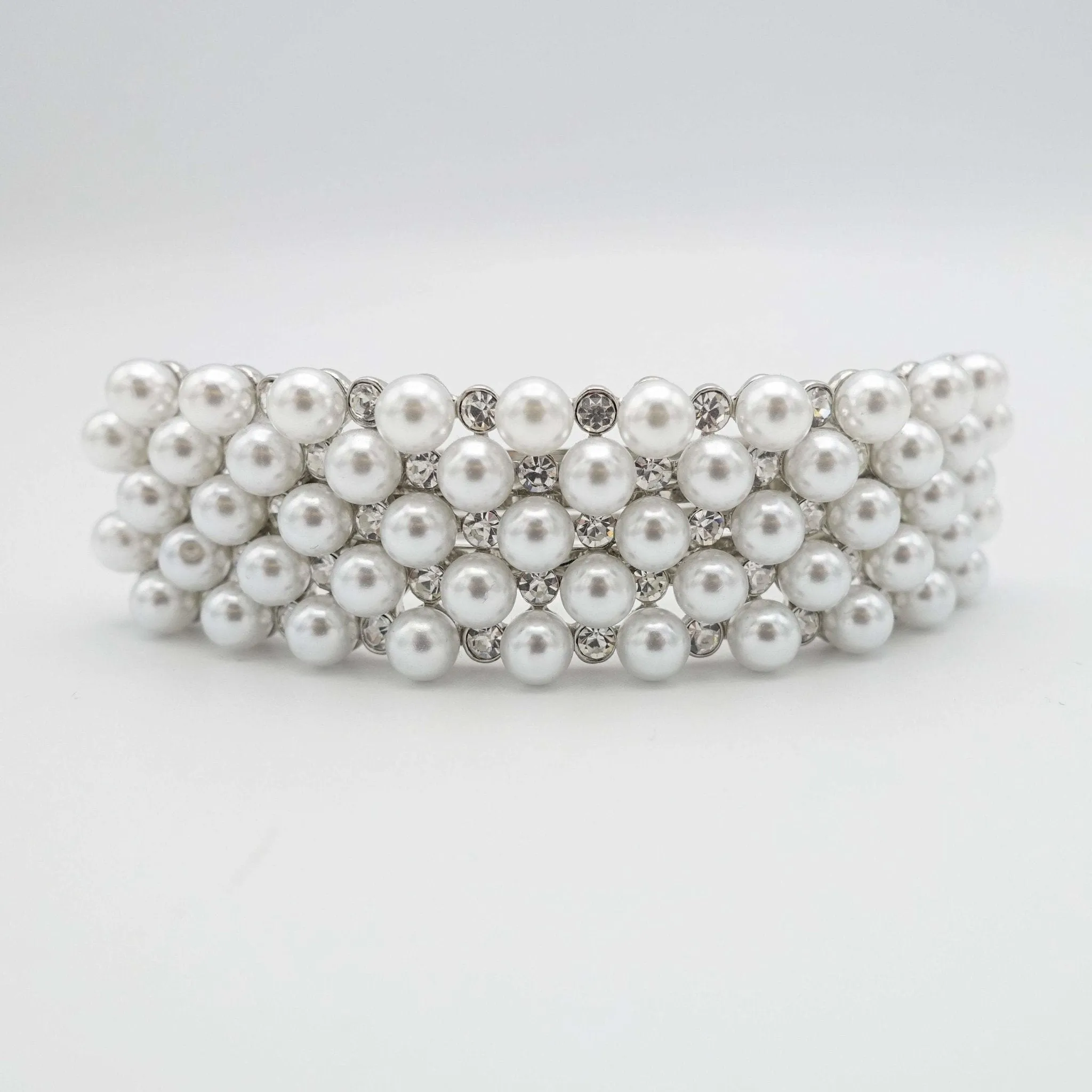 curved rhinestone pearl hair barrette embellished rectangle barrette hair accessory for women