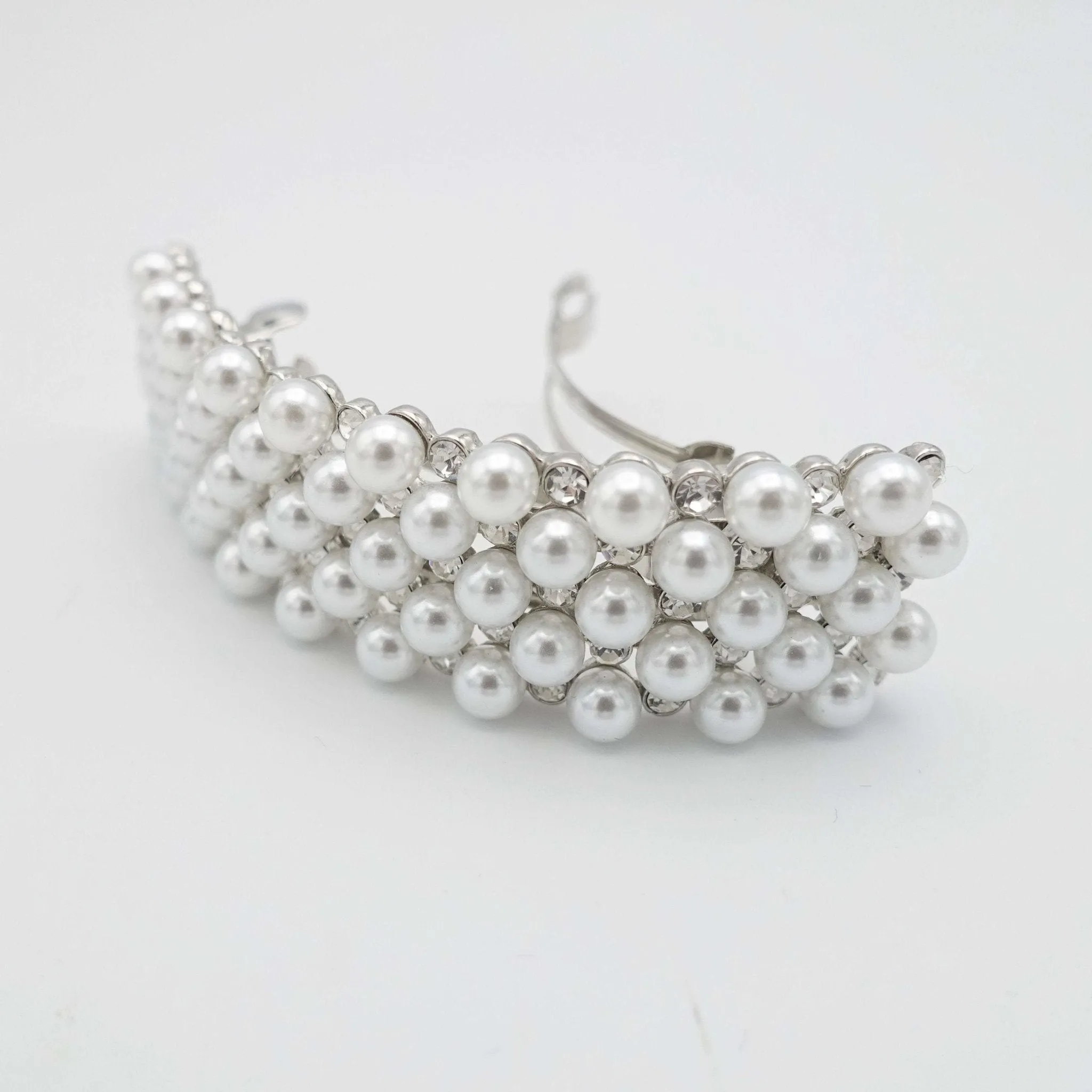 curved rhinestone pearl hair barrette embellished rectangle barrette hair accessory for women