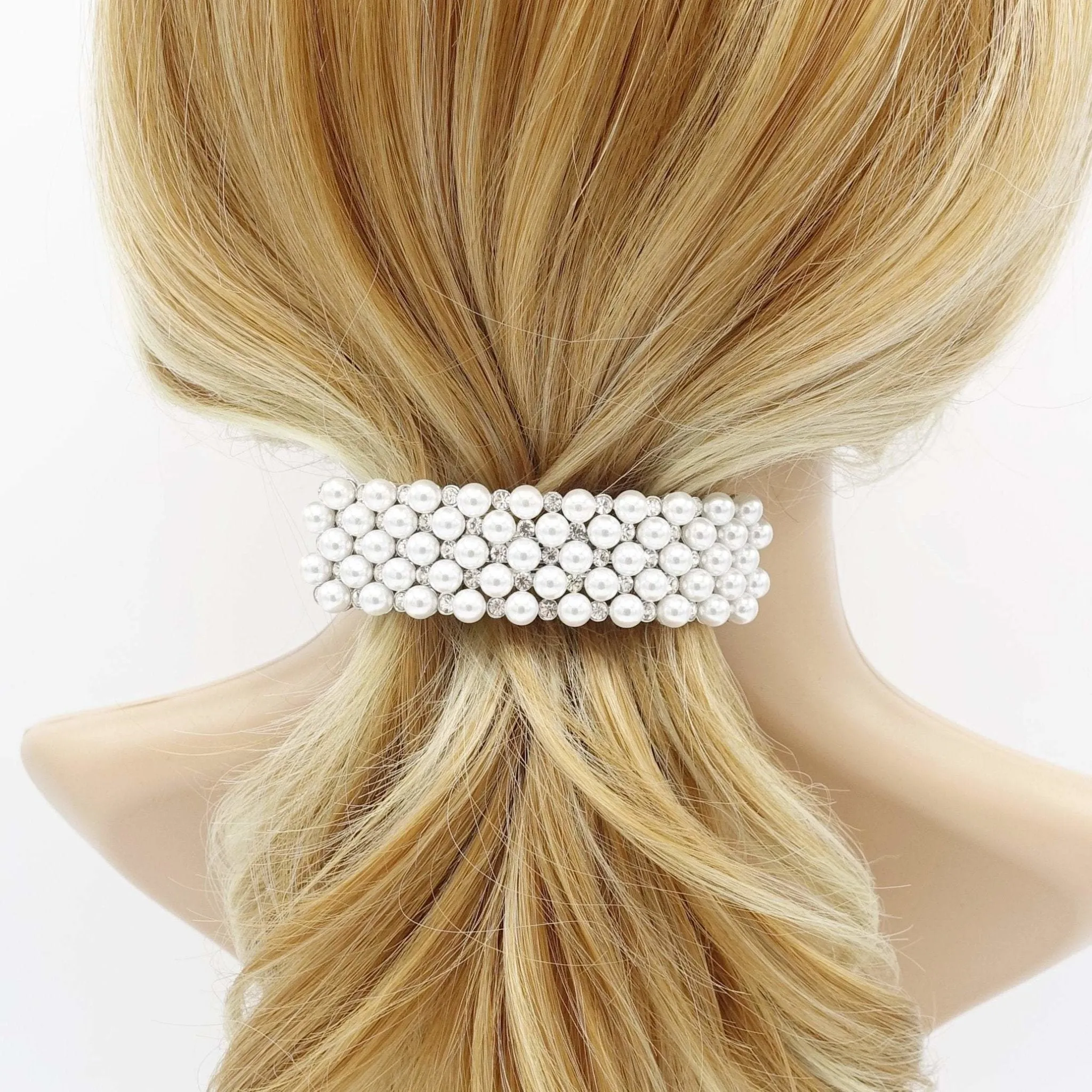 curved rhinestone pearl hair barrette embellished rectangle barrette hair accessory for women