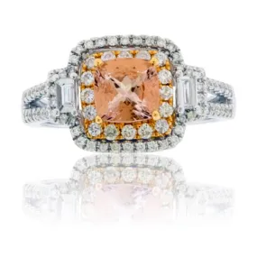 Cushion Cut Morganite & Diamond Double Halo Ring