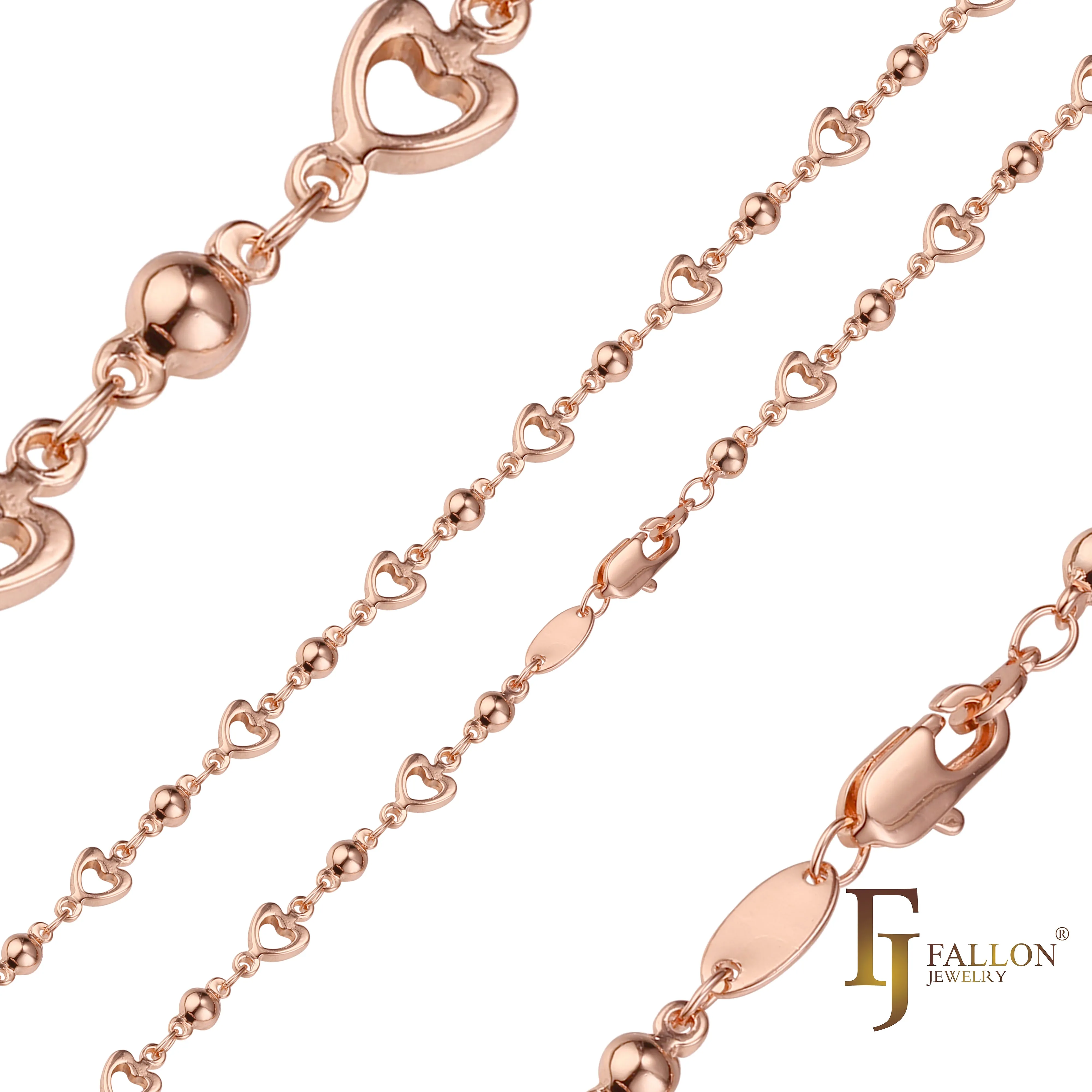 {Customize} Beads fancy heart link chains plated in Rose Gold ABS