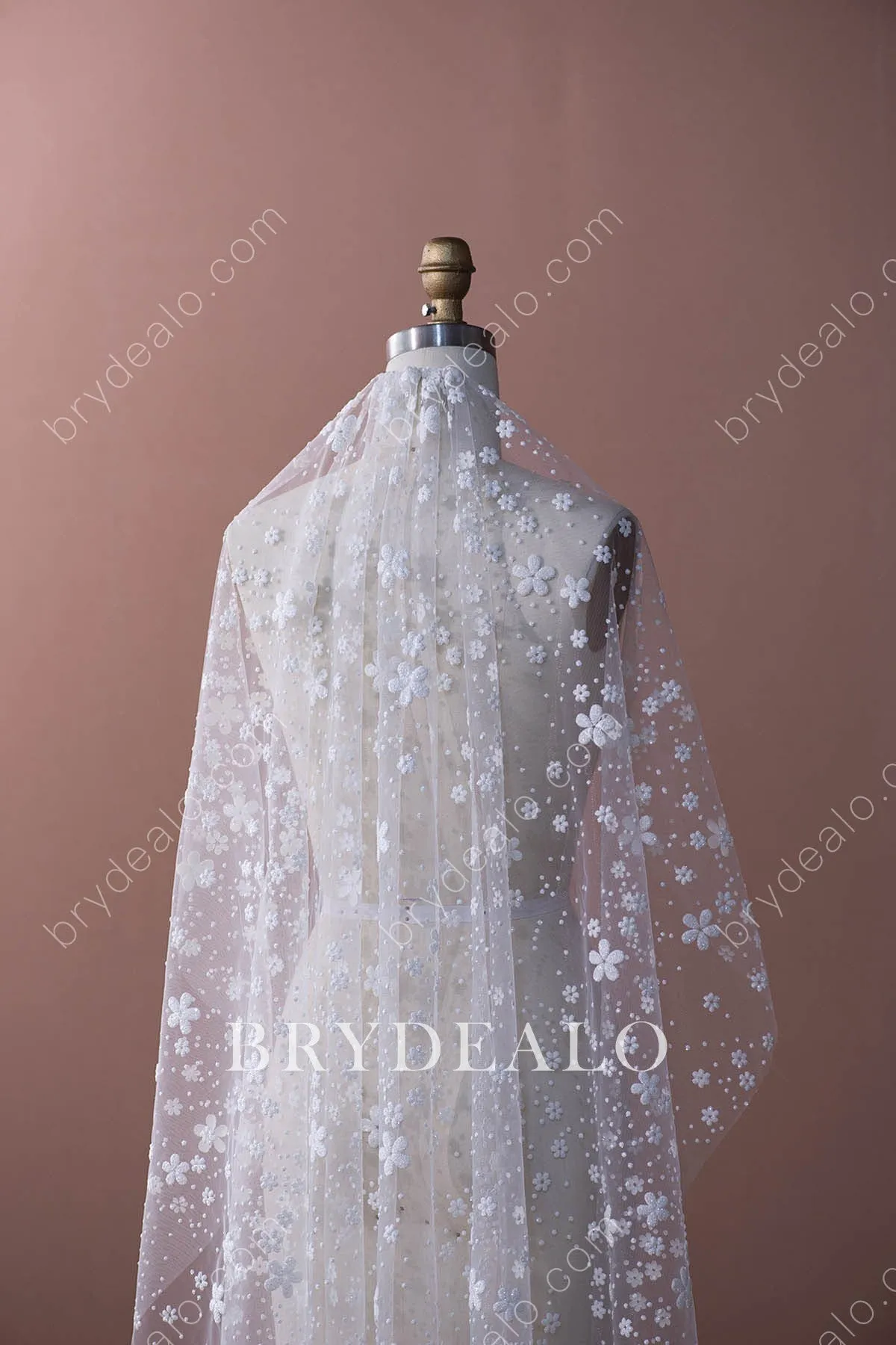 Dainty Glitter Bloom Knee Length Bridal Comb Veil