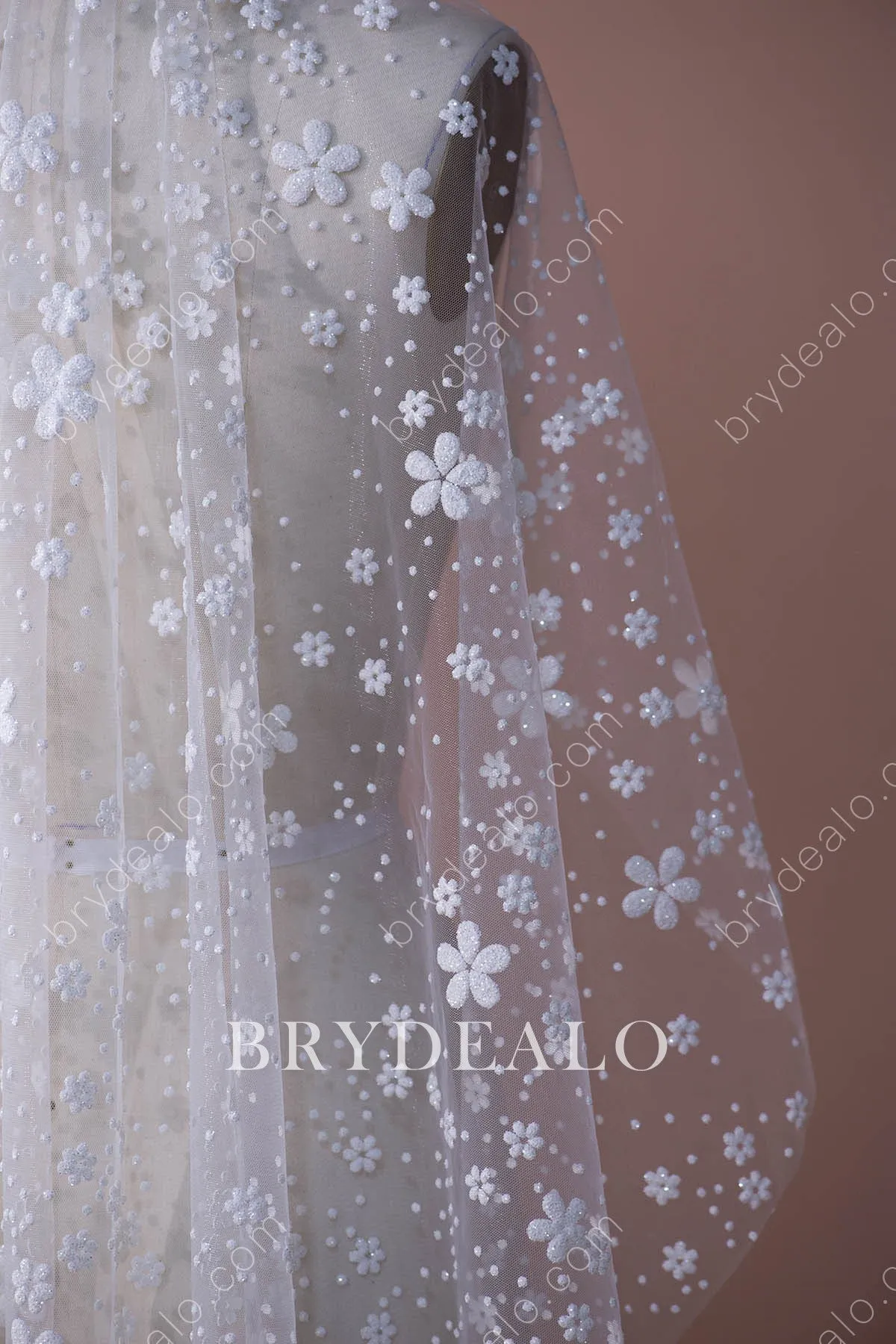 Dainty Glitter Bloom Knee Length Bridal Comb Veil