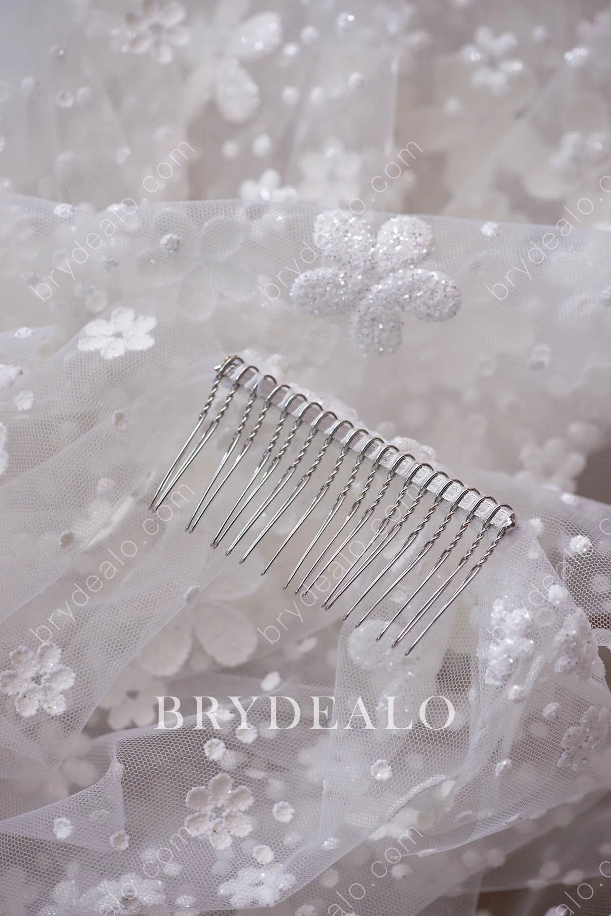 Dainty Glitter Bloom Knee Length Bridal Comb Veil