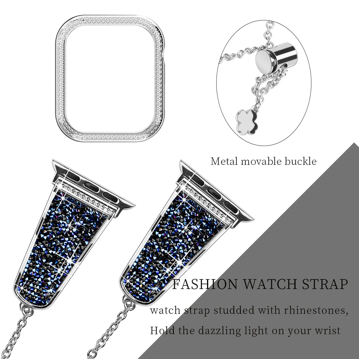 Dazzling Crystal Metal Band with Bling Bumper Case for Apple Watch