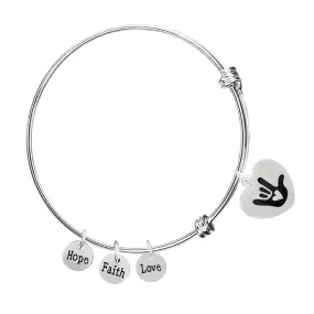 Deaf Awareness I Love You Sign Language Symbol Retractable Heart Charm Bracelets