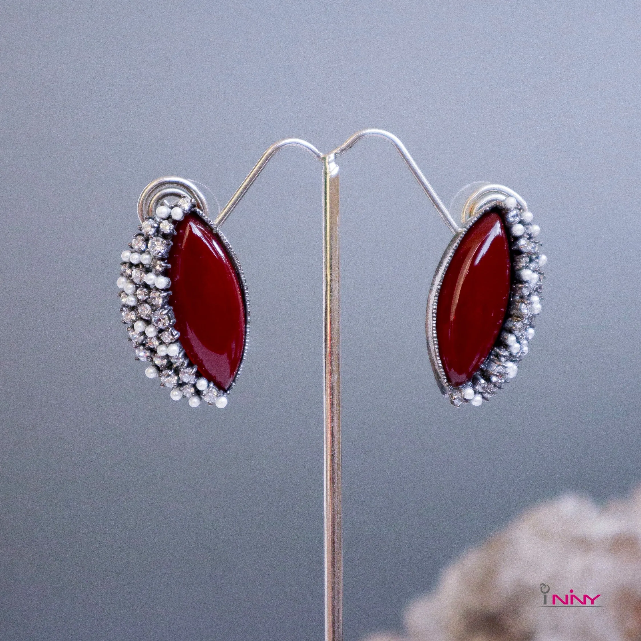 Decorated Carnelian Stud Earrings