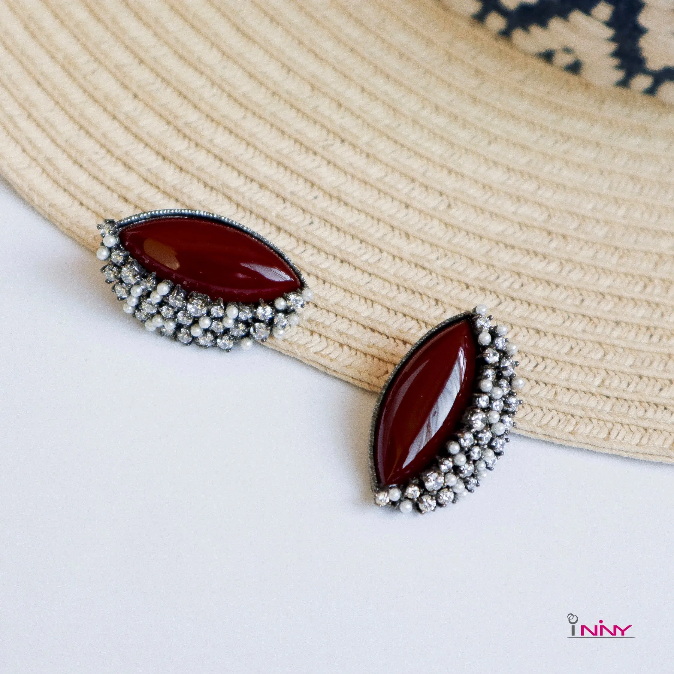 Decorated Carnelian Stud Earrings