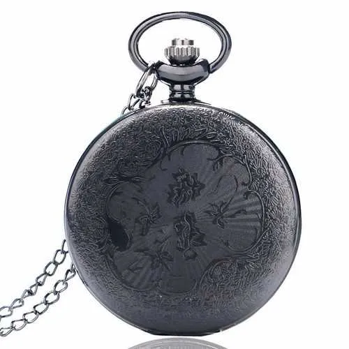 DEFFRUN P427 Retro Punk Style Roman Number Jewelry Collection Quartz Chain Pocket Watch