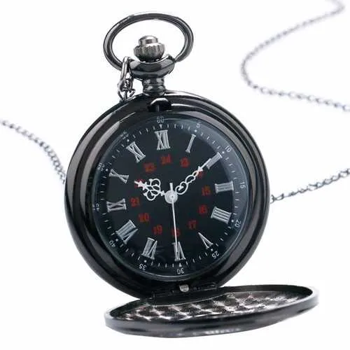 DEFFRUN P427 Retro Punk Style Roman Number Jewelry Collection Quartz Chain Pocket Watch