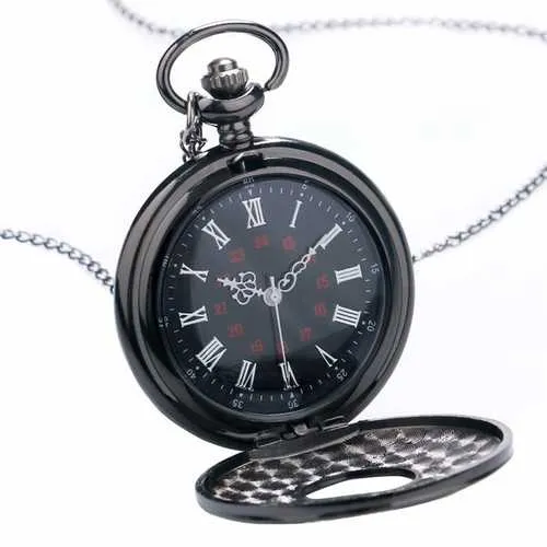 DEFFRUN P427 Retro Punk Style Roman Number Jewelry Collection Quartz Chain Pocket Watch