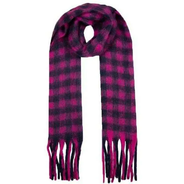 Dents Buffalo Check Tassel Blanket Scarf - Fuchsia Pink