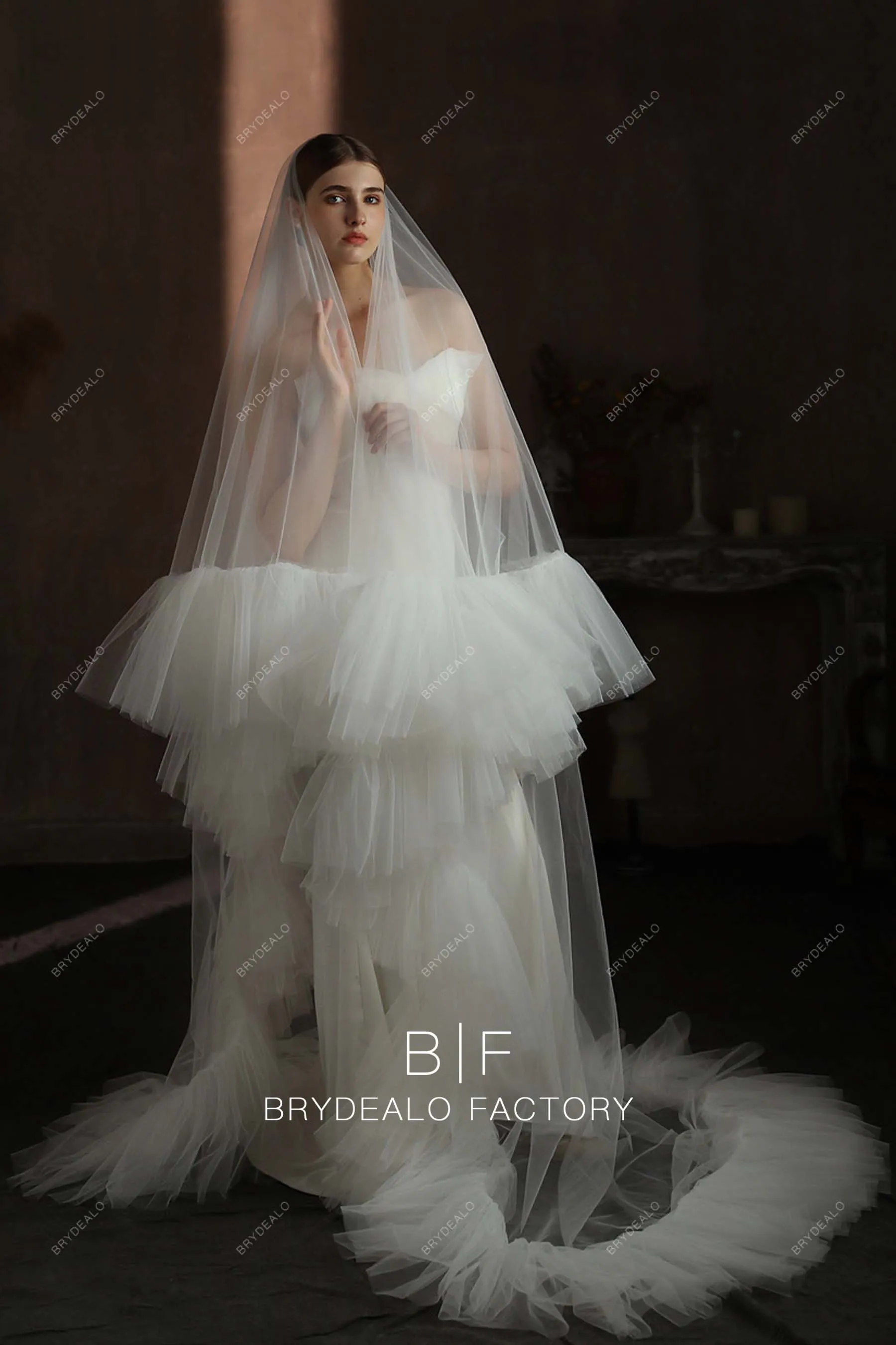 Designer Ruffled Edge Two-tier Chapel Length Wholesale Wedding Veil