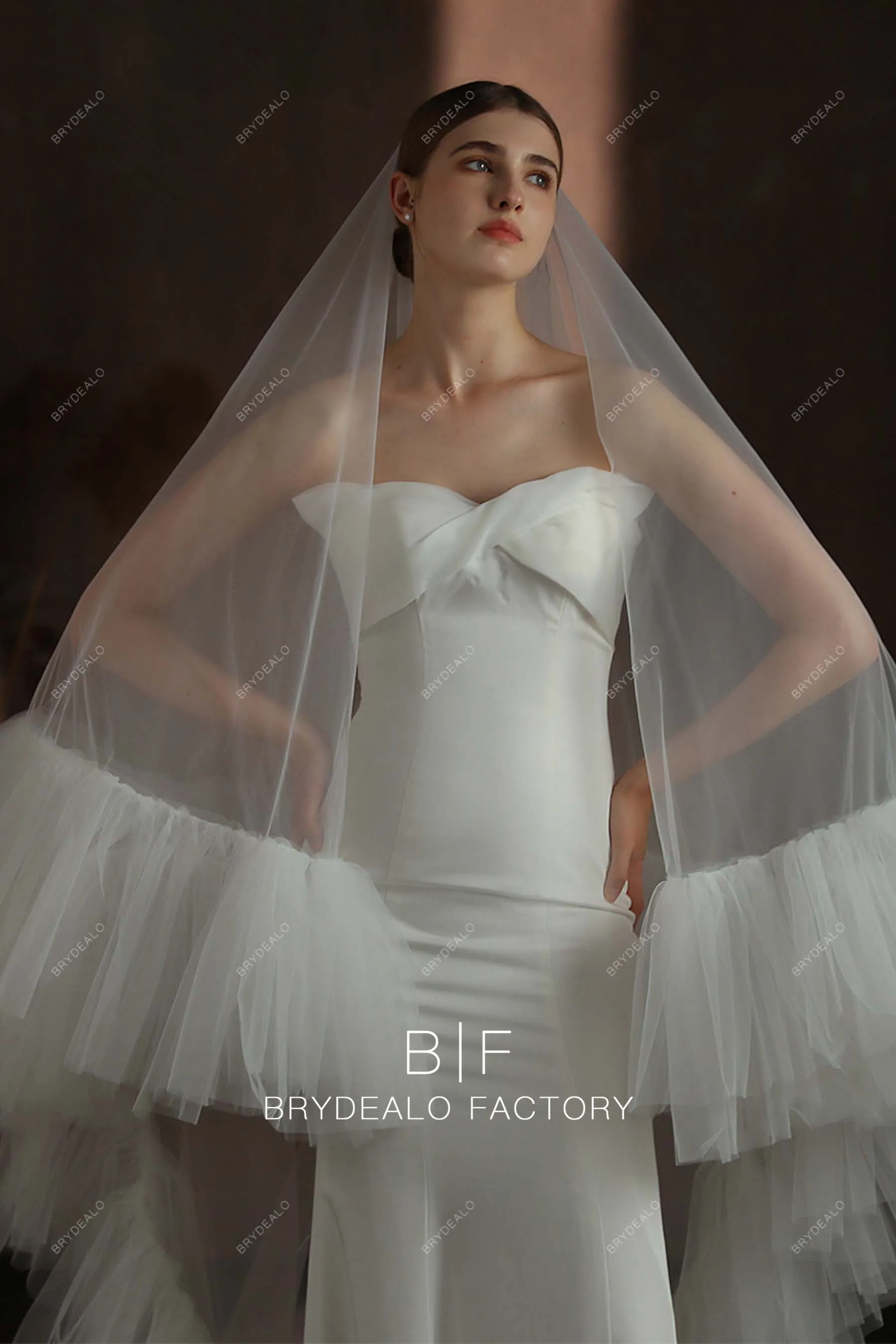 Designer Ruffled Edge Two-tier Chapel Length Wholesale Wedding Veil