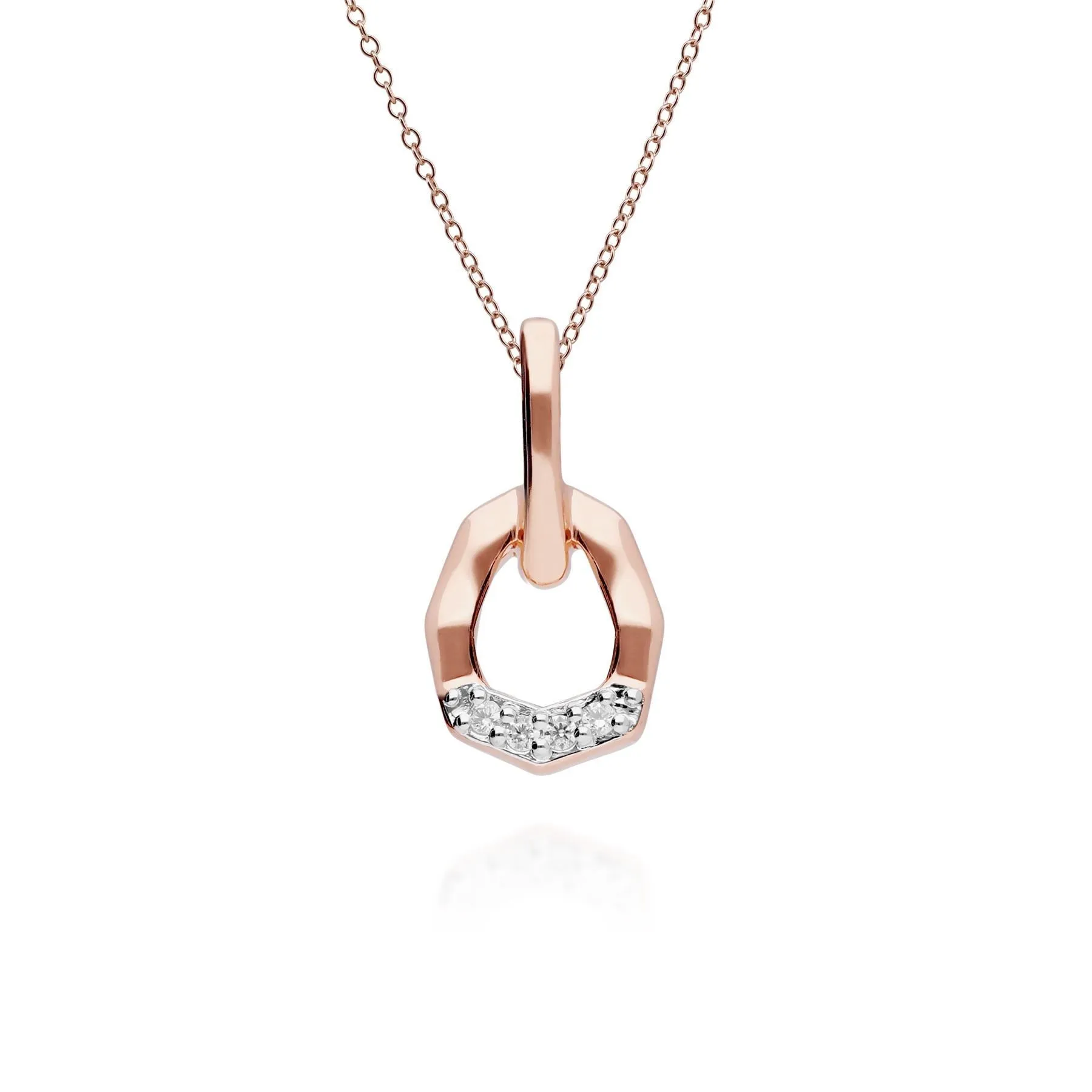 Diamant Pave Asymmetrischer Anhänger & Ohrstecker Satz in 9ct Rose Gold