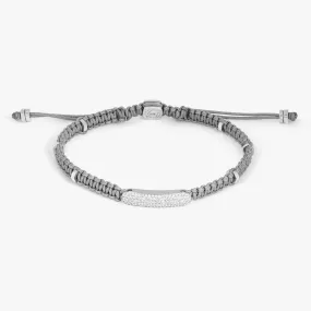 Diamond Baton Grey Macrame Bracelet in Rhodium Plated Silver