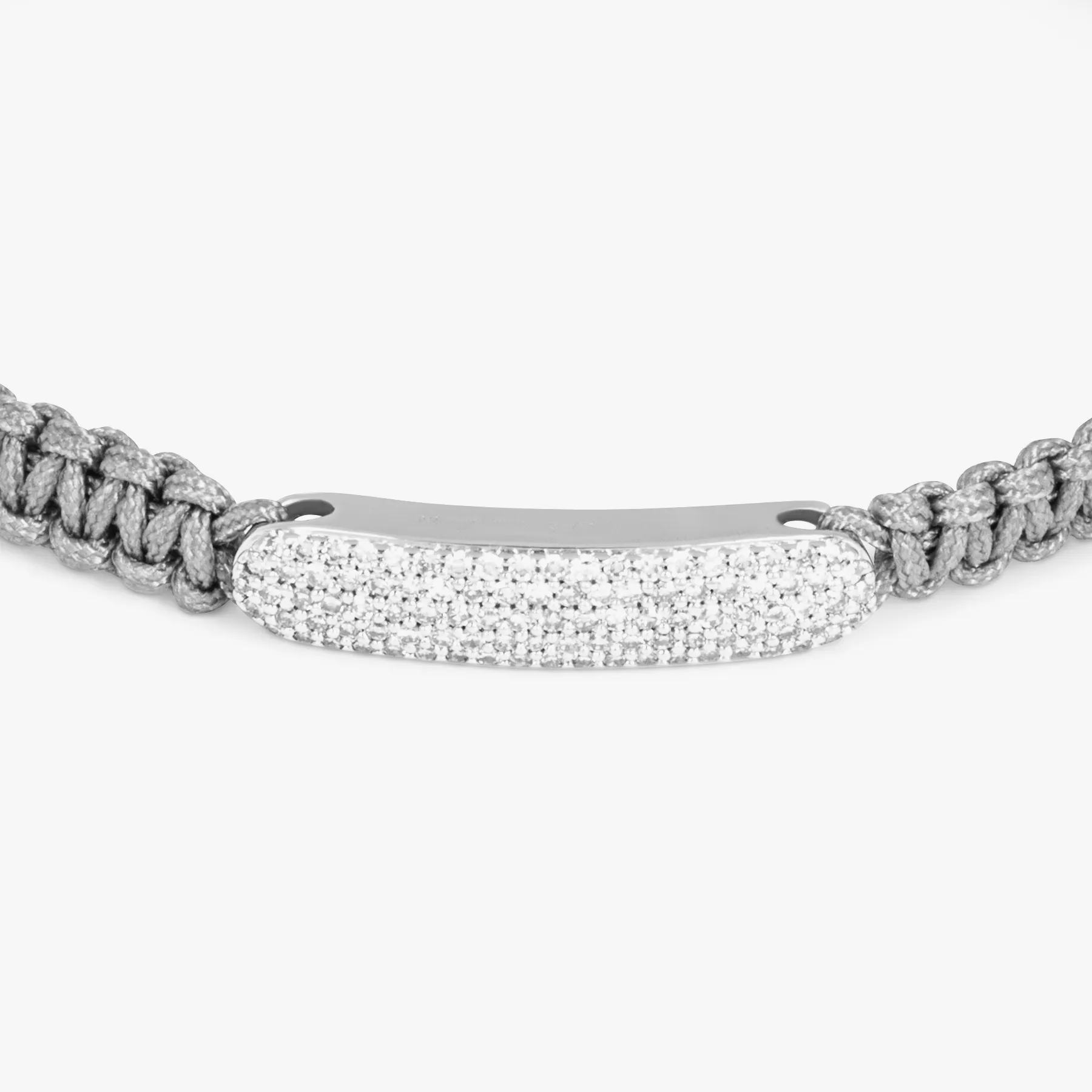 Diamond Baton Grey Macrame Bracelet in Rhodium Plated Silver