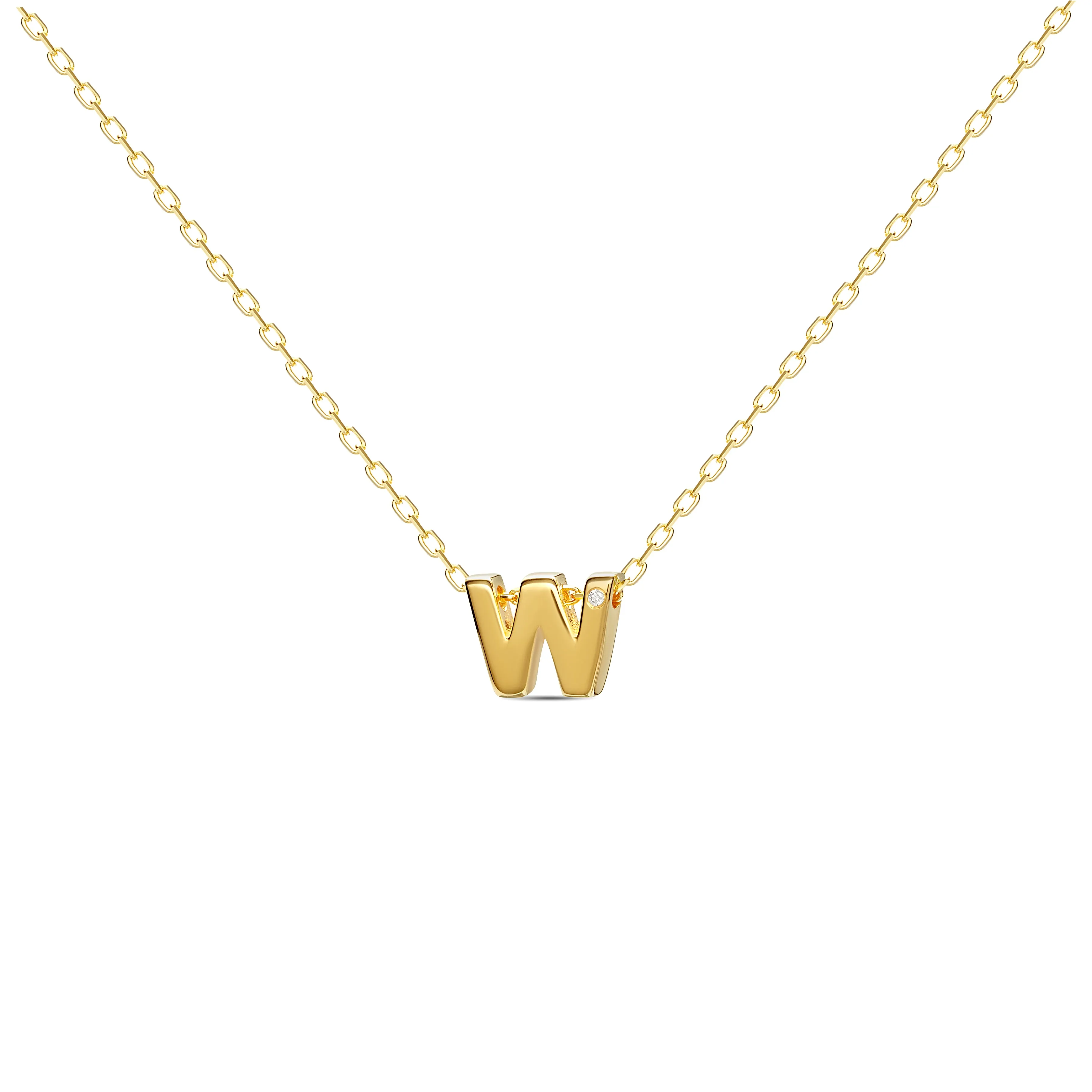 Diamond Letter Necklace "W" - 18 karat gold vermeil on sterling silver, diamond 0.01 carat