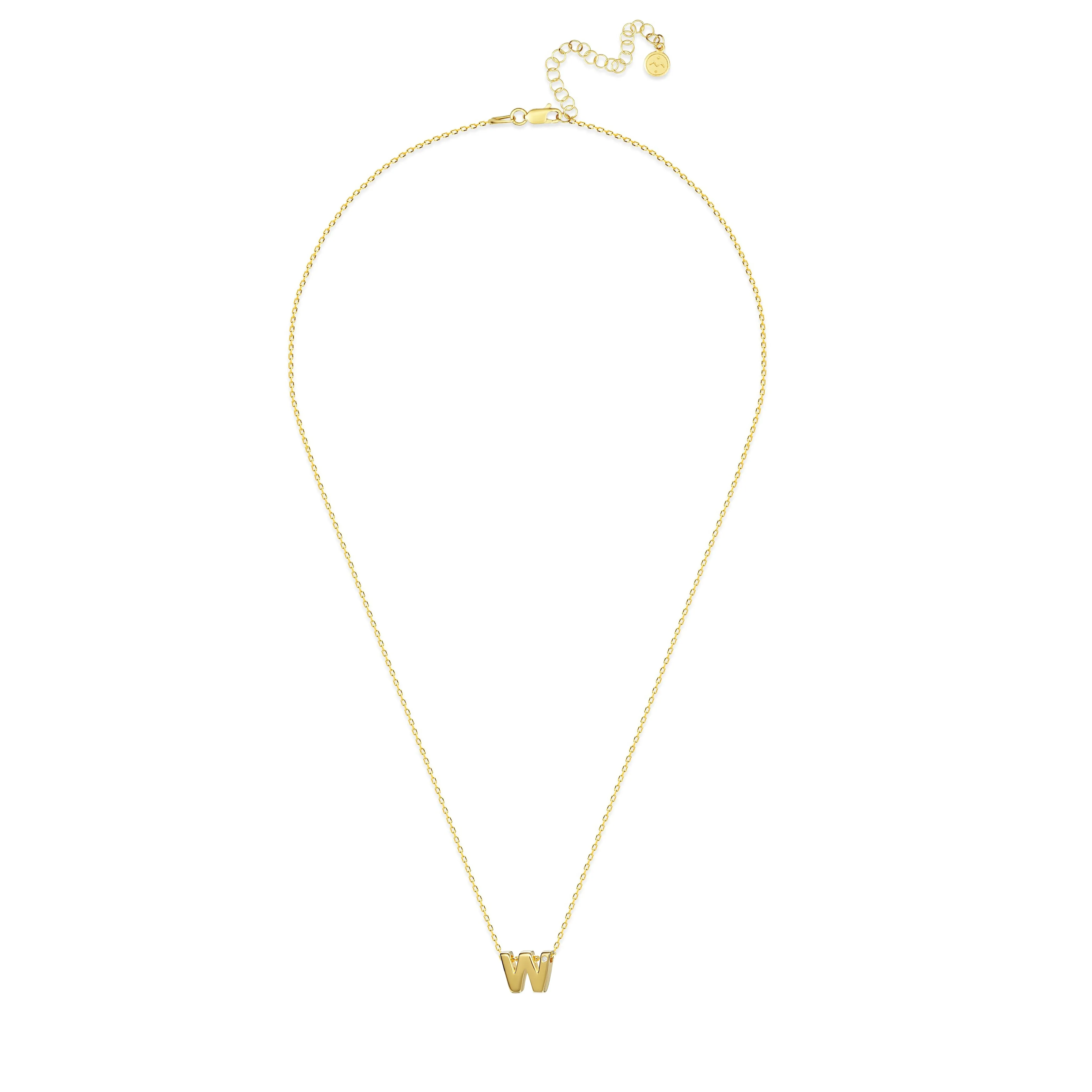 Diamond Letter Necklace "W" - 18 karat gold vermeil on sterling silver, diamond 0.01 carat